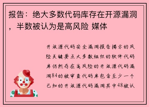 报告:绝大多数代码库存在开源漏洞,半数被认为是高风险 媒体