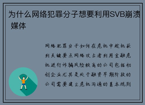 为什么网络犯罪分子想要利用SVB崩溃 媒体